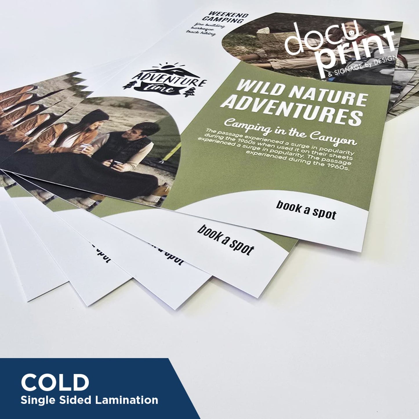 Single-sided cold matt laminated print finished by Docuprint, shown in use for a professional business document in Fremantle, Perth, Australia