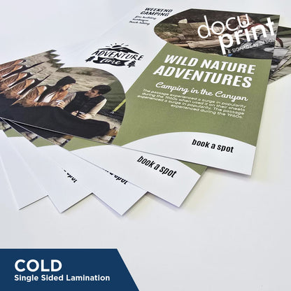 Single-sided cold matt laminated print finished by Docuprint, shown in use for a professional business document in Fremantle, Perth, Australia