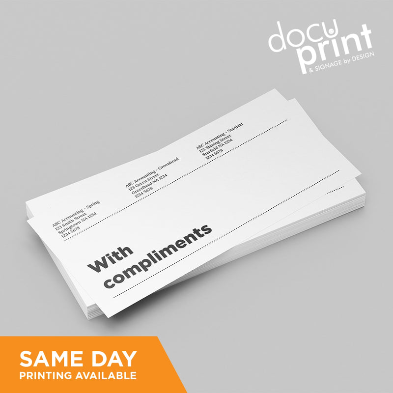 With Compliments Slips - DL docuprint printing and design fremantle perth fast high-quality