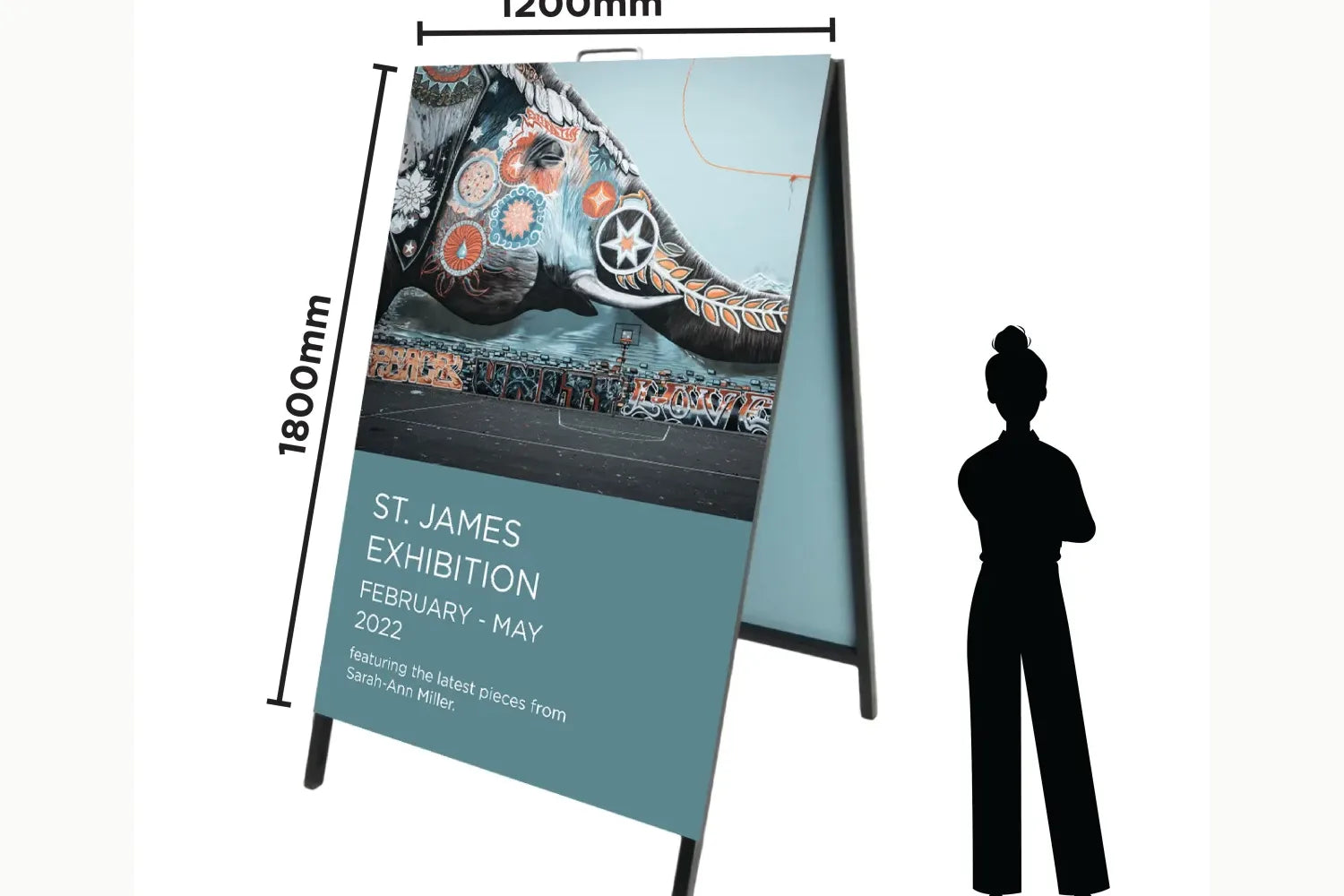 Oversized A-frame sign with full-colour aluminium panels
