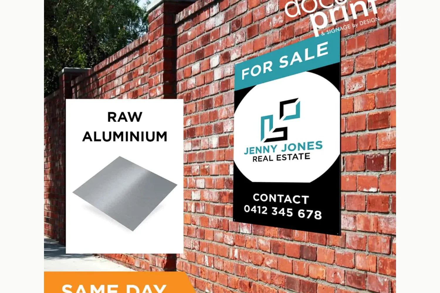 Raw aluminium sign with printed vinyl wrap