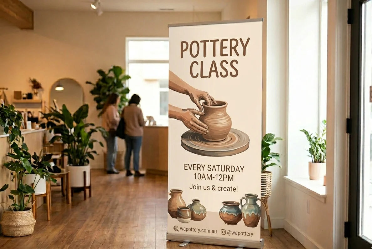 Pull up banner in a retail setting