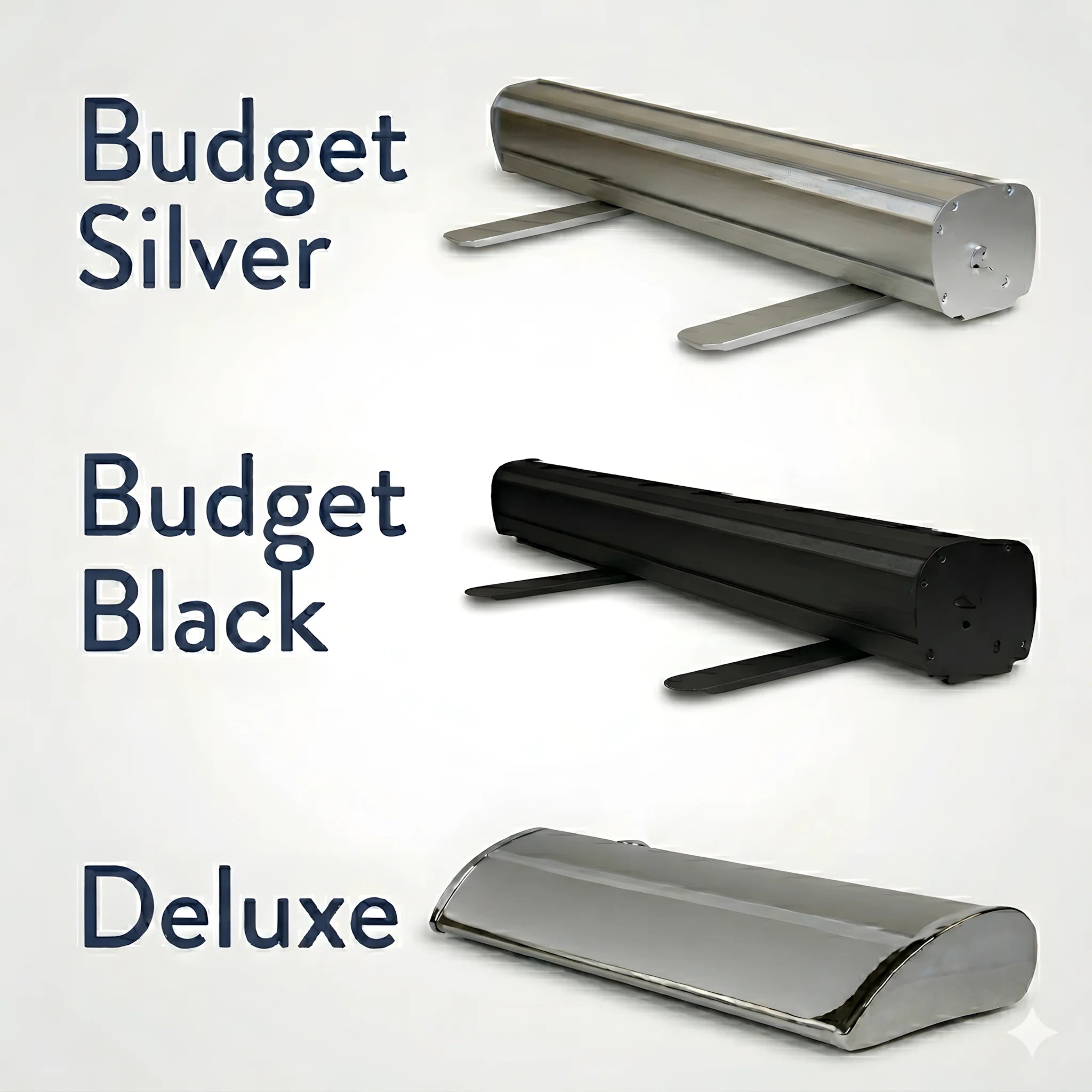 Pull up banner style options: Basic Silver, Basic Black, and Deluxe