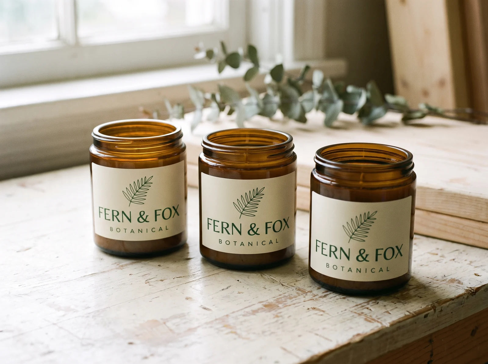 Printed vinyl labels applied to amber candle jars