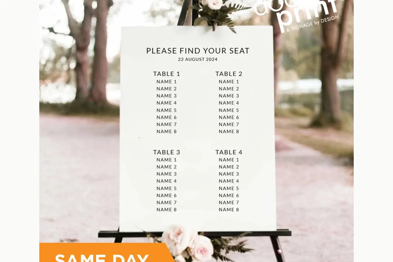 Wedding seating chart and place cards